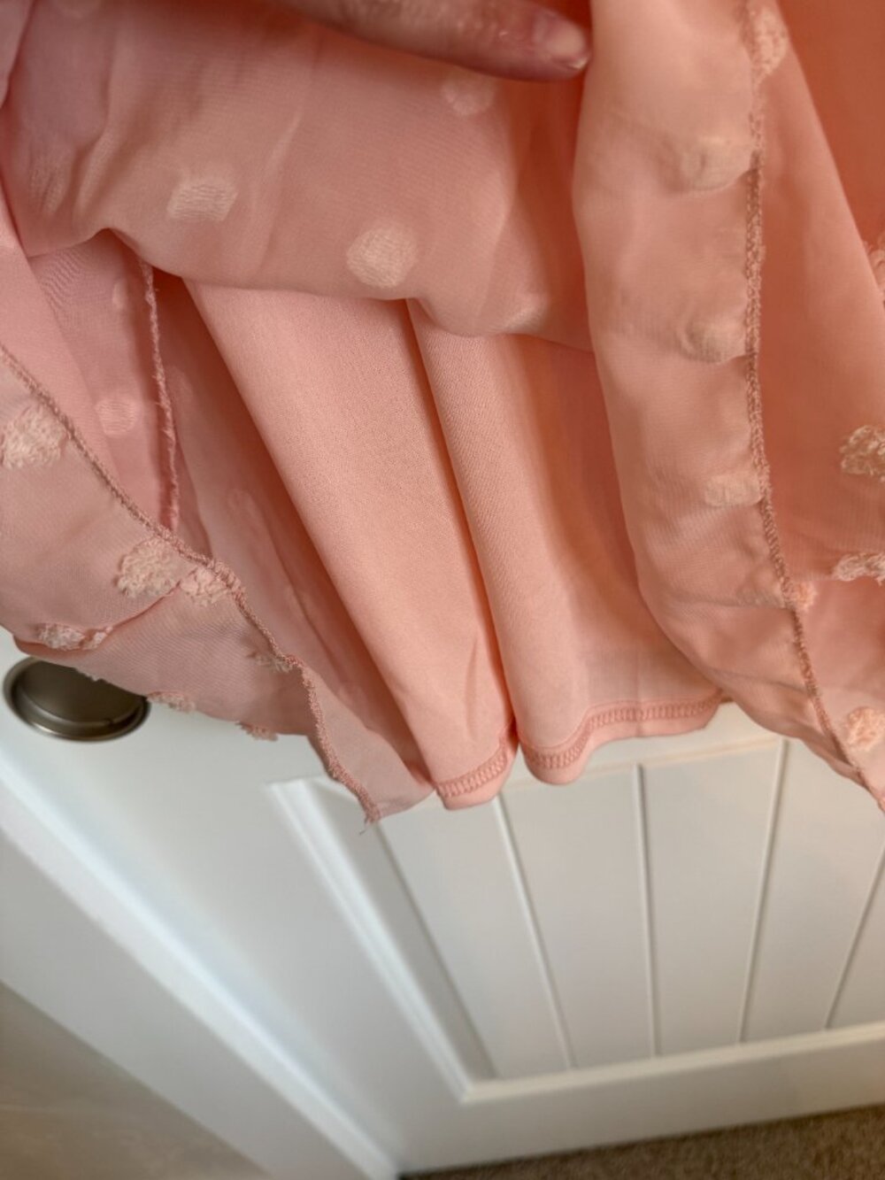 Blush pink spaghetti strap mini dress with textured Swiss dot detailing - Picture 4 of 7